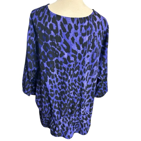 Lane Bryant Purple Leopard Print Sequin Peplum 3/4 Tunic Pullover Top Size 22/24 - Picture 7 of 9